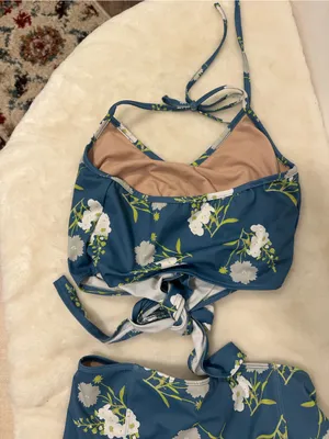 Kortni Jeane swimsuit Blue Floral Tie-Front high waisted two Piece swimmer thumbnail 4