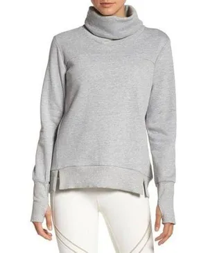 ALO Yoga Women Sweatshirt Gray Haze Turtle Neck Pullover Thumbhole Cozy Small thumbnail 1