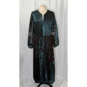 SOFT SURROUNDINGS‎ Floral Velvet Dimora Maxi Dress Teal Brown Burnout X-Large thumbnail 2