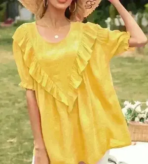 Yellow Ruffle Summer‎ Top Size L thumbnail 1