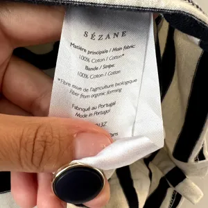 Sezane Noan Mariniere Striped Top Long Sleeve 100% Cotton Size M Cream Navy thumbnail 6