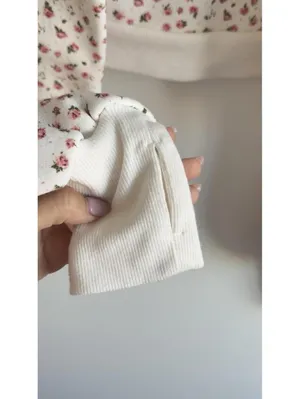 Blogilates Bride To Be Floral Off Shoulder Sweatshirt Medium Ivory Pink Cozy thumbnail 5