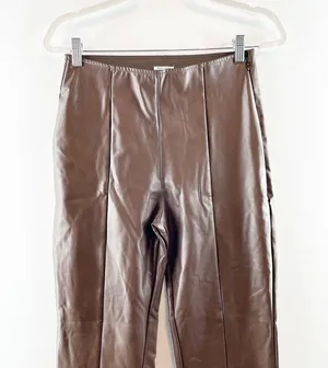 Abercrombie & Fitch Vegan Leather High Rise Pull On Flare Pants Brown Medium thumbnail 4
