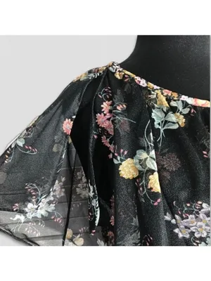 Vintage 80s Floral Full Swing Dress Black Boho Medium thumbnail 4