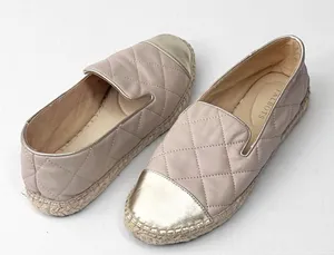 TALBOTS Izzy Quilted Nappa Leather Upper Espadrille Captoe Flats Size 8.5 Preppy thumbnail 1