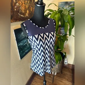 EUC Blue Planet Jersey & Mesh Sheer Yoke Sleeveless Blouse Top Sz L thumbnail 5