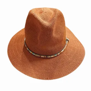 Anthropologie Cali Dream Rust Boho Wide Brim‎ Fedora Hat Beaded Band One Size thumbnail 7