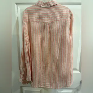 beachlunchlounge Pink and White Striped Button-Down Shirt Linen Blend thumbnail 7