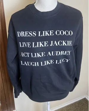 LA/TC Womens Black Sweatshirt Dress like Coco Live like Jackie Act like Audrey M thumbnail 1