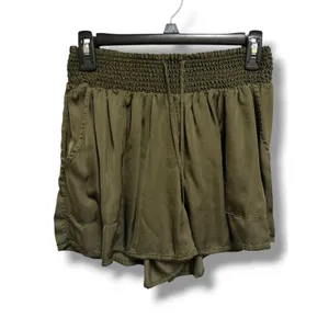 Aerie Smocked Waist Flowy Shorts Olive Green‎ Viscose Pockets Womens Small thumbnail 2