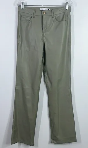 Zara faux leather sage high waisted pants size medium thumbnail 1