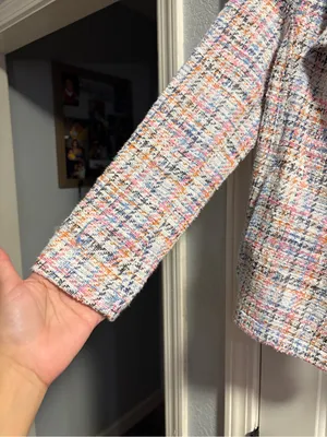 Johnston & Murphy Jacket Womens Medium Multi Tweed Open Front Draped Waterfall thumbnail 2