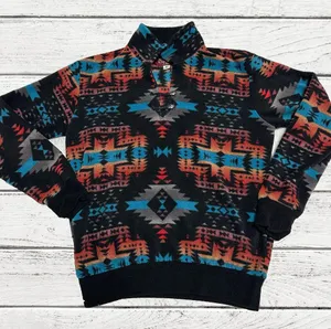 VTG Western Wits Aztec Fleece Pullover Black Size M thumbnail 1