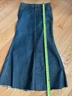 bebe vintage long denim skirt beaded Logo Dark raw edging Denim button fly thumbnail 9