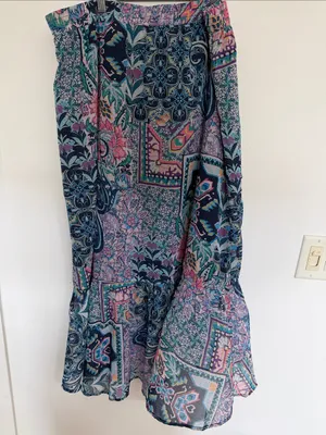 Soft Surroundings Navy Floral Patchwork Maxi Skirt with Pink and Teal thumbnail 4