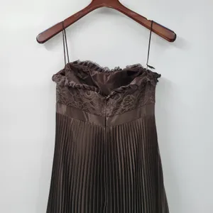 Badgley Mischka Evening Gown Dress Size 8 Brown Pleated Empire Waist Lace Bodice thumbnail 10