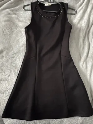 Tea n Rose Sleeveless Black Gold Stud-Accent Fit-and-Flare Mini Dress thumbnail 1