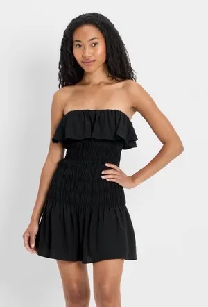 Future Collective Black Smocked Ruffle Mini‎ Dress Removable Straps Small NWT thumbnail 1