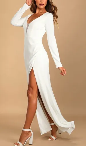 Lulus Romance for the Ages White Long Sleeve Maxi Dress thumbnail 1