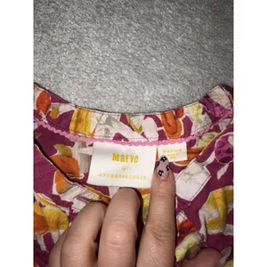 Anthropologie Maeve Femme Collarless Pink Orange Mushrooms Cotton Top M Boho thumbnail 7