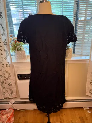 Old Navy Black Eyelet Tie-Neck Mini Dress thumbnail 2