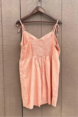 Aerie Womens Dress Orange Sleeveless Button Front Linen Tie Straps Size XL thumbnail 3
