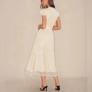 Rihoas Apricot V Neck Lace Maxi Dress thumbnail 12
