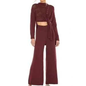 Free People‎ Women's Around The Clock Knit Sweater Pants Set Maroon Size XS H thumbnail 2