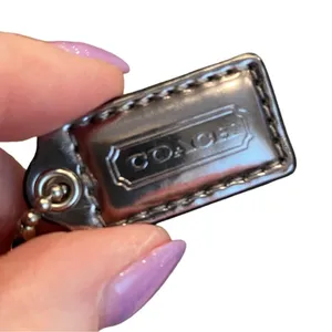 Coach Metallic Silver Leather Keychain, Hangtag thumbnail 1