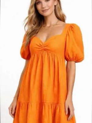 Gianni Bini Sweetheart Neckline Short Puff Sleeve Linen Babydoll size 4 thumbnail 1