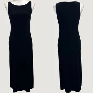 Y2K 90s My Michelle Black Velvet Maxi Dress Sleeveless Boat Neck S Goth Witchy thumbnail 2