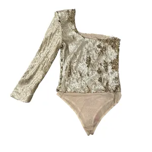 Astr the label Revolve Syriah Gold Sequin One-Shoulder Club Bodysuit Top thumbnail 3