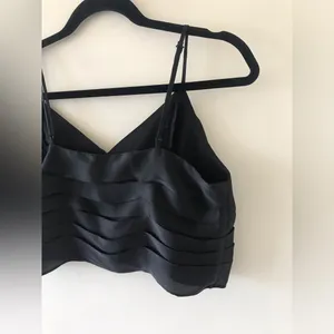 Express Satin High Rise Wide Leg Pant Ruffle Crop Tank Set, NWT, Medium, Black thumbnail 14