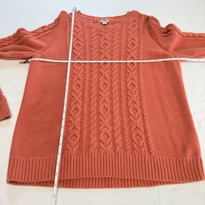 LL Bean Coral Double L Mixed Cable Cotton Crew Neck Pullover Sweater Size XL thumbnail 7