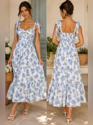 Mable Blue Rose Floral Midi Dress NWT Cottagecore Garden Party thumbnail 2