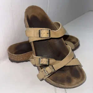 Birkenstock Franca Tan Leather Crisscross Strappy Slides Sandals Size EU 38 N thumbnail 1
