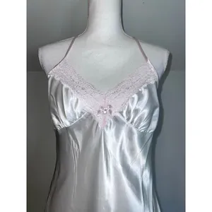 Women's Linea Donatella White & Pink Satin Robe & Chemise Set S thumbnail 2