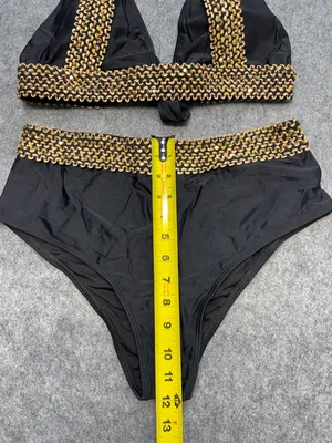 Sexy High Waist Halter V Neck Bathing Suit Tie Back Tummy Control Swimwear thumbnail 3