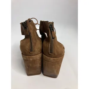Eileen Fisher Wedge Sandals Womens 9 Brown Fair Suede Lace Up Gladiator Zip thumbnail 4