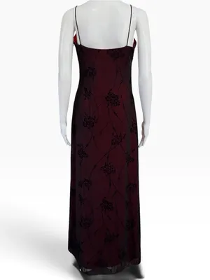Vintage Cache 90s Burgundy Black Beaded Mesh Maxi Dress Whimsigoth Goth Vampy thumbnail 5