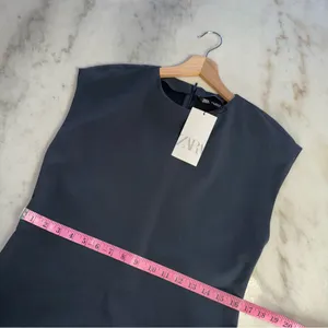 ZARA Dark Slate Grey Cap Sleeve Mini Dress Womens Medium Minimalist Career Chic thumbnail 11