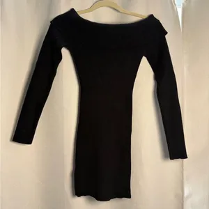 Edikted Black Emma Foldover Off The Shoulder Ribbed Knit Dress Size XS / S thumbnail 4