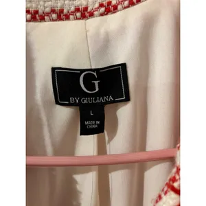 G by Giuliana Red White Striped Tweed Fringe‎ Double Breasted Blazer Large thumbnail 3
