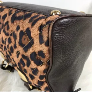 Michael Kors Small Grayson Bag Quilted Leopard Nylon Fabric Leather Trim MK Tag thumbnail 5