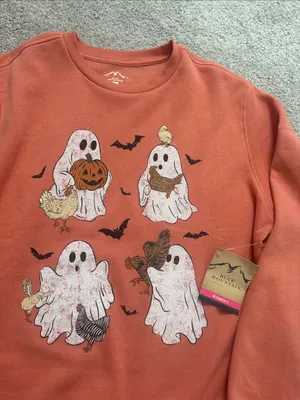 Orange Halloween Ghosts Sweatshirt Size M thumbnail 3