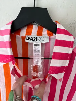 Beach Riot Alexa Stripe Lightweight Cotton Button Down Sunset Size S/M thumbnail 5