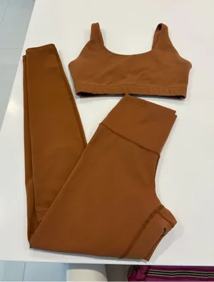 Everlane Perform Activewear 2 piece Set. Brown Sports Bra High Rise Leggings XS thumbnail 1