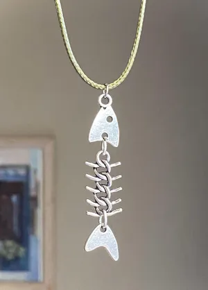 Handmade fish bone boho funky simple necklace🌀🐟💙 thumbnail 1