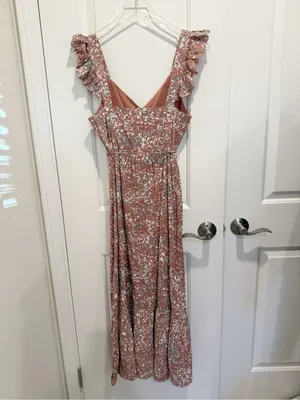 CLEOBELLA‎ Sophia Midi Dress in Marled Print Pink Flutter Sleeves Button Front S thumbnail 4