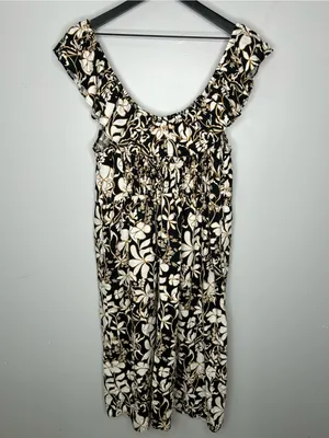 Ava & Viv Linen Blend Ruffle Top Black and Tan Floral Dress Size XXL thumbnail 4